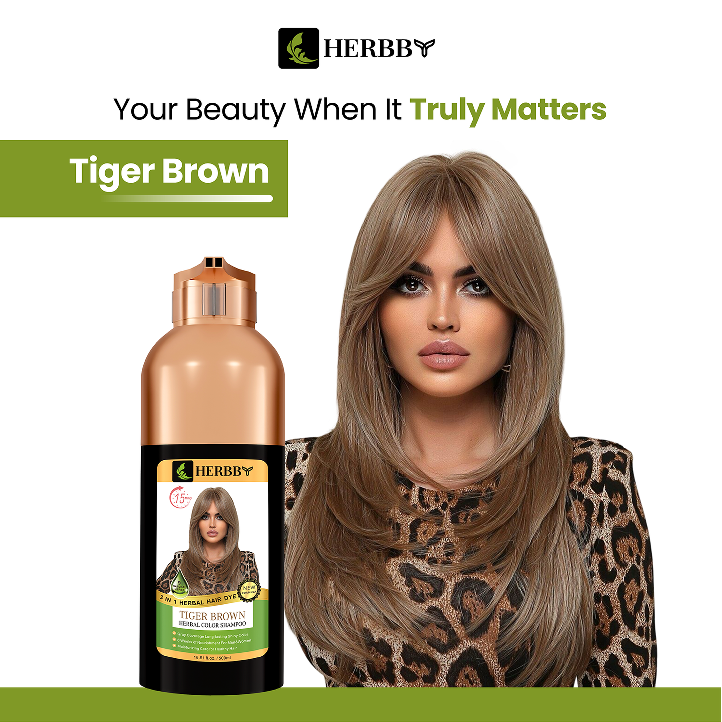 Hair Color Shampoo for Gray Hair Coverage & Color Transformation with 9 Herbal Extracts – Long Lasting (6-8 Weeks), Shiny, Evenly Colored, Instant Hair Dye Shampoo & Conditioner in Minutes, Nonstick to Scalp 500 ML (Tiger Brown Color)