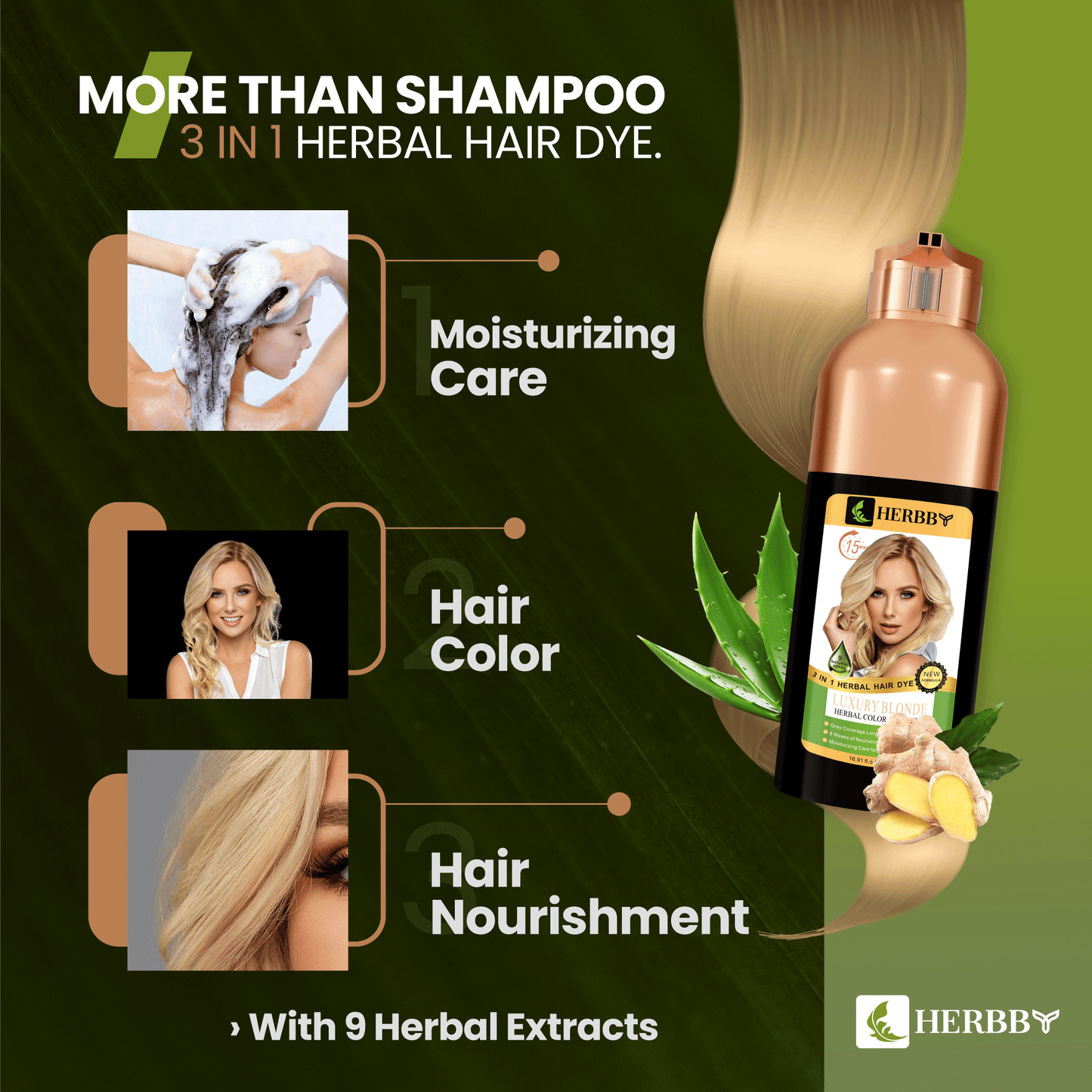 Hair Color Shampoo for Gray Hair Coverage & Color Transformation with 9 Herbal Extracts – Long Lasting (6-8 Weeks), Shiny, Evenly Colored, Instant Hair Dye Shampoo & Conditioner in Minutes, Nonstick to Scalp 500 ML (Luxury Blonde Color)