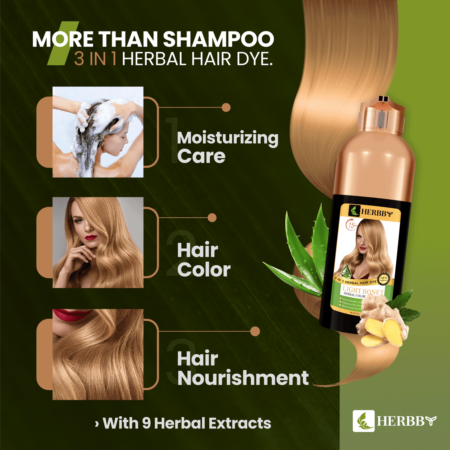 Hair Color Shampoo for Gray Hair Coverage & Color Transformation with 9 Herbal Extracts – Long Lasting (6-8 Weeks), Shiny, Evenly Colored, Instant Hair Dye Shampoo & Conditioner in Minutes, Nonstick to Scalp 500 ML (Light Honey Color)