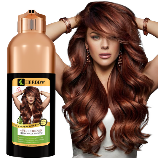 Hair Color Shampoo for Gray Hair Coverage & Color Transformation with 9 Herbal Extracts – Long Lasting (6-8 Weeks), Shiny, Evenly Colored, Instant Hair Dye Shampoo & Conditioner in Minutes, Nonstick to Scalp 500 ML (Auburn Brown Color)
