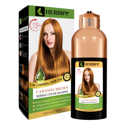 Hair Color Shampoo for Gray Hair Coverage & Color Transformation with 9 Herbal Extracts – Long Lasting (6-8 Weeks), Shiny, Evenly Colored, Instant Hair Dye Shampoo & Conditioner in Minutes, Nonstick to Scalp 500 ML (Caramel Brown Color)