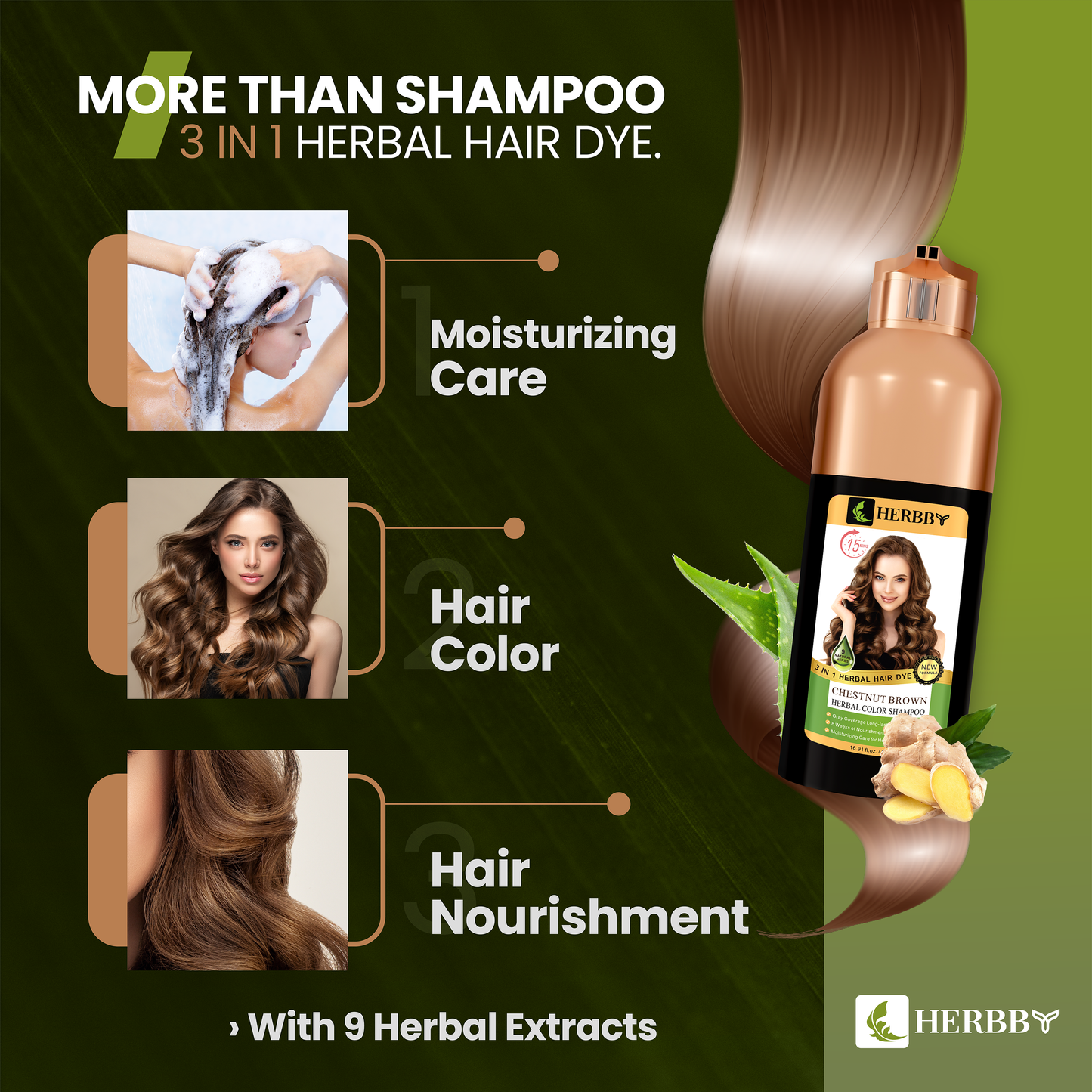 Hair Color Shampoo for Gray Hair Coverage & Color Transformation with 9 Herbal Extracts – Long Lasting (6-8 Weeks), Shiny, Evenly Colored, Instant Hair Dye Shampoo & Conditioner in Minutes, Nonstick to Scalp 500 ML (Chestnut Brown Color)