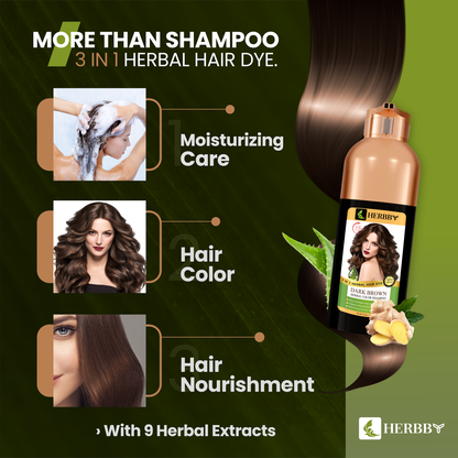 Hair Color Shampoo for Gray Hair Coverage & Color Transformation with 9 Herbal Extracts – Long Lasting (6-8 Weeks), Shiny, Evenly Colored, Instant Hair Dye Shampoo & Conditioner in Minutes, Nonstick to Scalp 500 ML (Dark Brown Color)