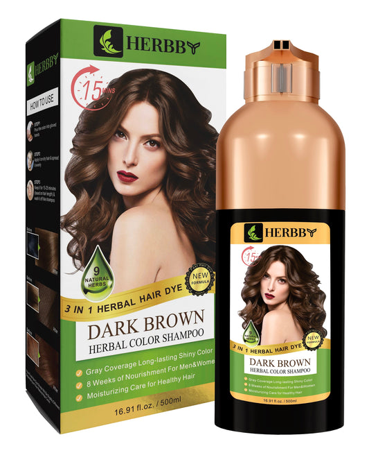 Hair Color Shampoo for Gray Hair Coverage & Color Transformation with 9 Herbal Extracts – Long Lasting (6-8 Weeks), Shiny, Evenly Colored, Instant Hair Dye Shampoo & Conditioner in Minutes, Nonstick to Scalp 500 ML (Dark Brown Color)