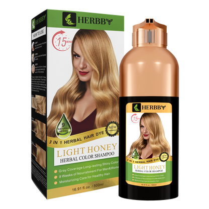 Hair Color Shampoo for Gray Hair Coverage & Color Transformation with 9 Herbal Extracts – Long Lasting (6-8 Weeks), Shiny, Evenly Colored, Instant Hair Dye Shampoo & Conditioner in Minutes, Nonstick to Scalp 500 ML (Light Honey Color)