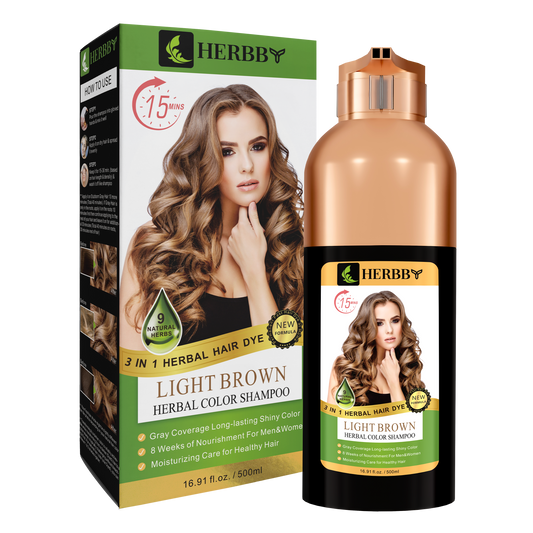 Hair Color Shampoo for Gray Hair Coverage & Color Transformation with 9 Herbal Extracts – Long Lasting (6-8 Weeks), Shiny, Evenly Colored, Instant Hair Dye Shampoo & Conditioner in Minutes, Nonstick to Scalp 500 ML (Light Brown Color)