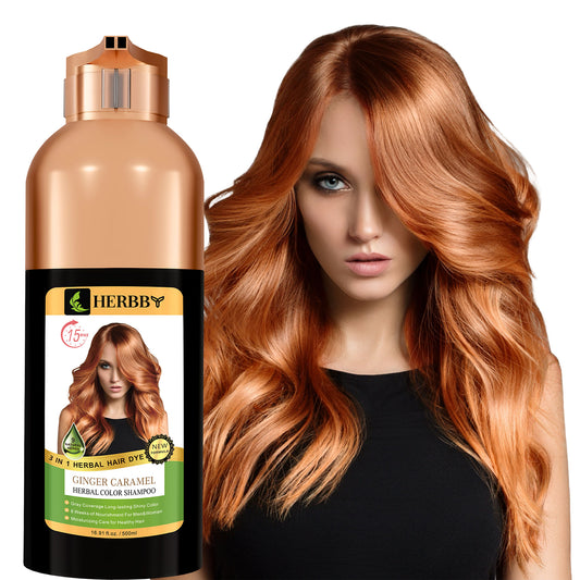 Hair Color Shampoo for Gray Hair Coverage & Color Transformation with 9 Herbal Extracts – Long Lasting (6-8 Weeks), Shiny, Evenly Colored, Instant Hair Dye Shampoo & Conditioner in Minutes, Nonstick to Scalp 500 ML (Ginger Caramel Color)