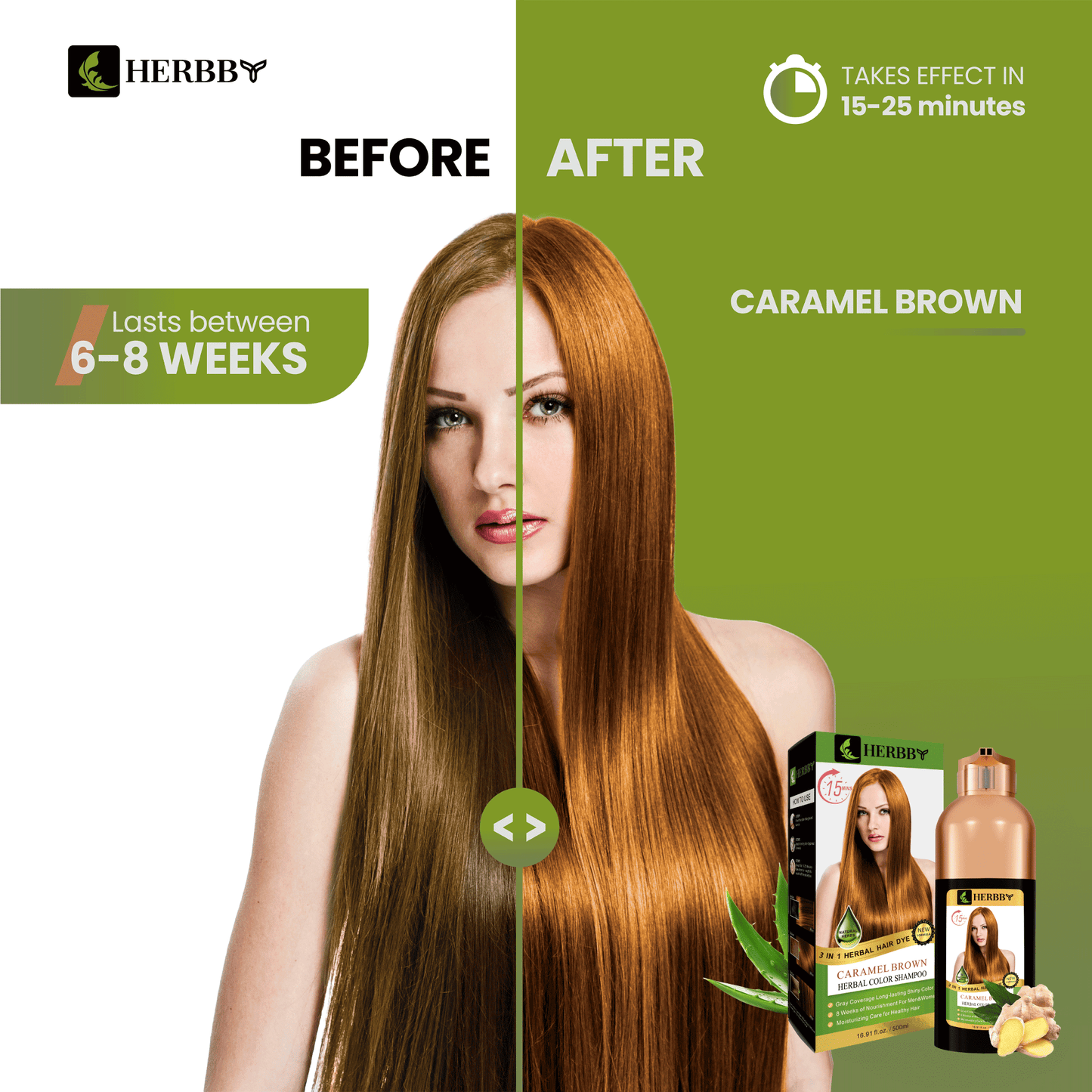 Hair Color Shampoo for Gray Hair Coverage & Color Transformation with 9 Herbal Extracts – Long Lasting (6-8 Weeks), Shiny, Evenly Colored, Instant Hair Dye Shampoo & Conditioner in Minutes, Nonstick to Scalp 500 ML (Caramel Brown Color)