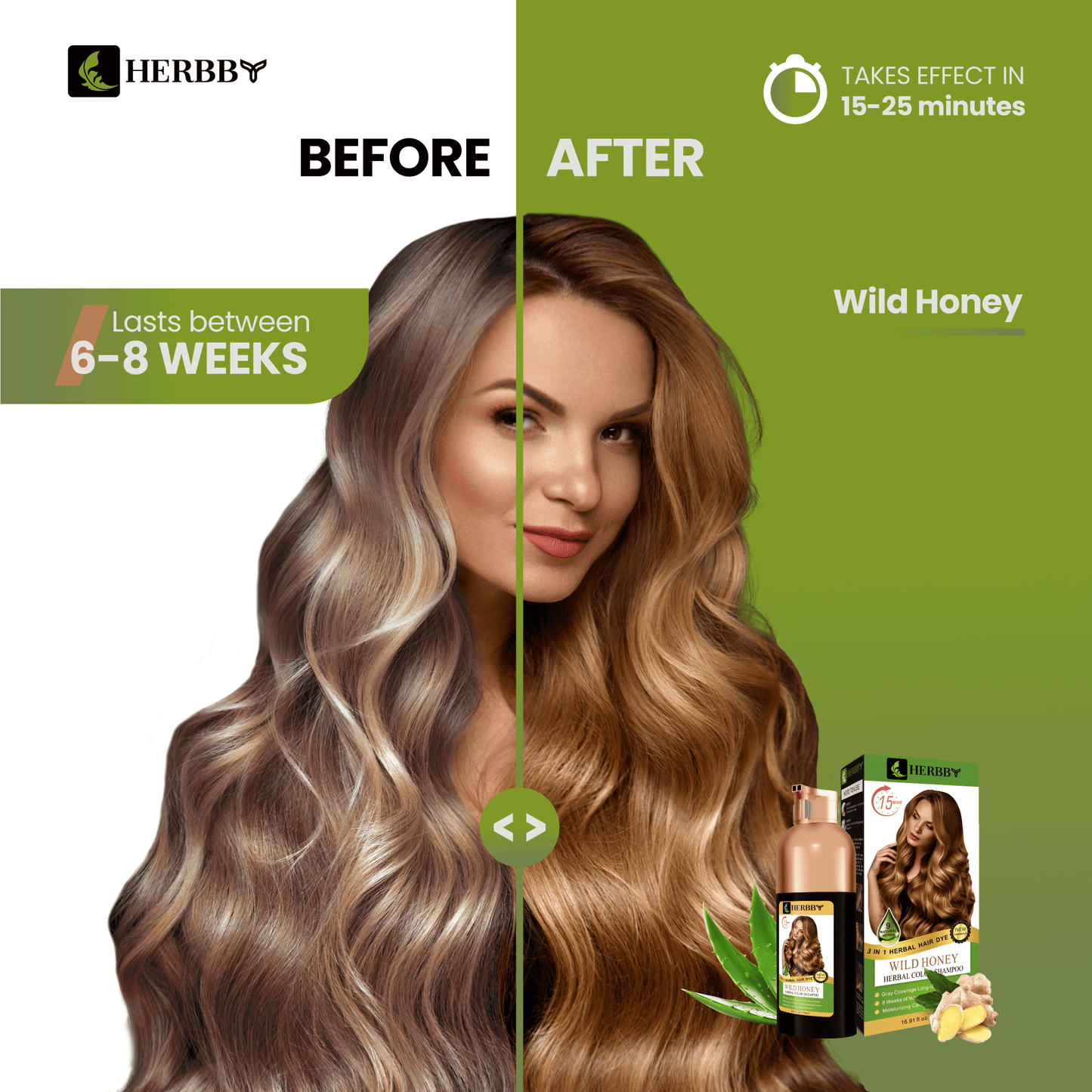 Hair Color Shampoo for Gray Hair Coverage & Color Transformation with 9 Herbal Extracts – Long Lasting (6-8 Weeks), Shiny, Evenly Colored, Instant Hair Dye Shampoo & Conditioner in Minutes, Nonstick to Scalp 500 ML (Wild Honey Color)