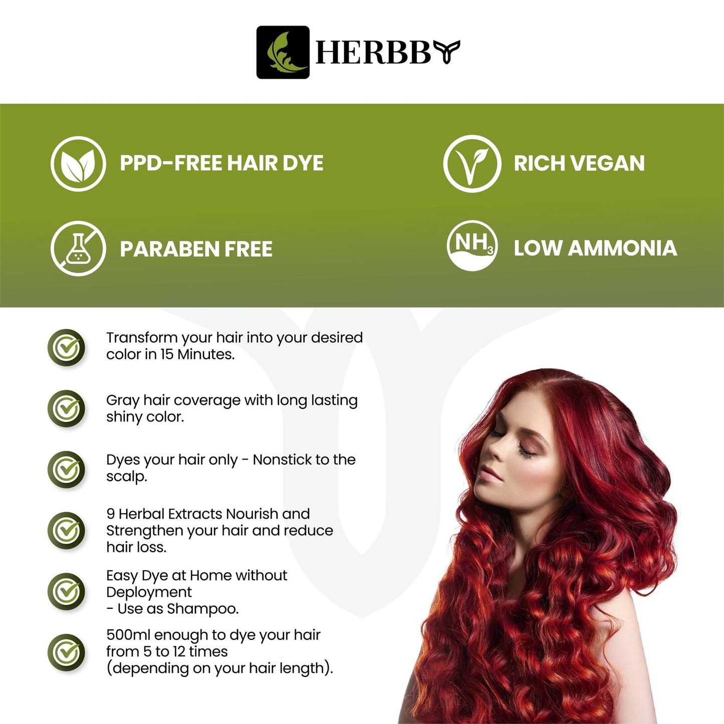 Hair Color Shampoo for Gray Hair Coverage & Color Transformation with 9 Herbal Extracts – Long Lasting (6-8 Weeks), Shiny, Evenly Colored, Instant Hair Dye Shampoo & Conditioner in Minutes, Nonstick to Scalp 500 ML (Wine Red Color)