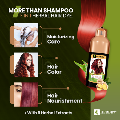 Hair Color Shampoo for Gray Hair Coverage & Color Transformation with 9 Herbal Extracts – Long Lasting (6-8 Weeks), Shiny, Evenly Colored, Instant Hair Dye Shampoo & Conditioner in Minutes, Nonstick to Scalp 500 ML (Wine Red Color)